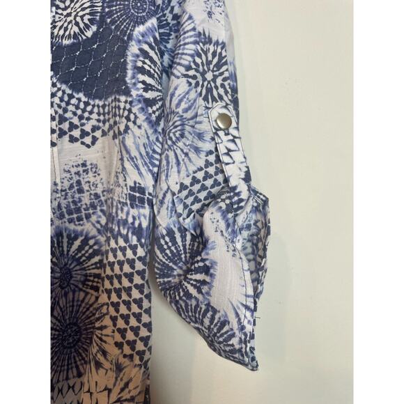 NY Collections Womens Floral Print Button-Up Blouse Roll Tab Sleeve Size PM - Picture 4 of 7